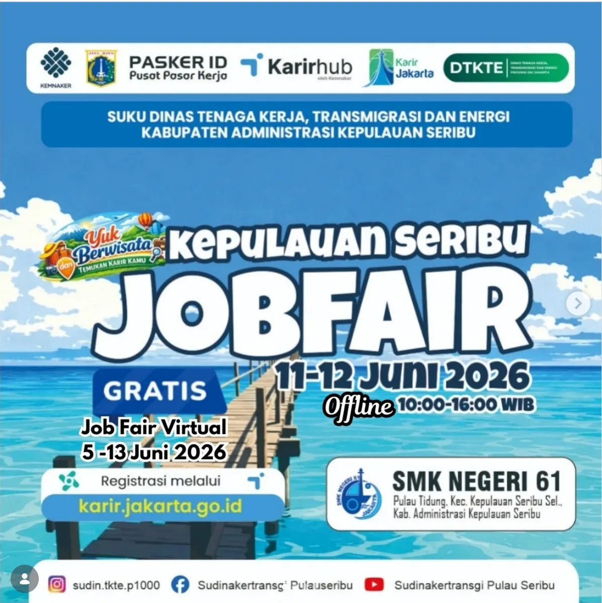 Job Fair Kabupaten Karanganyar 2026 (Suku Dinas TKTE Wilayah Kepulauan Seribu) : 10-11 Juni 2026